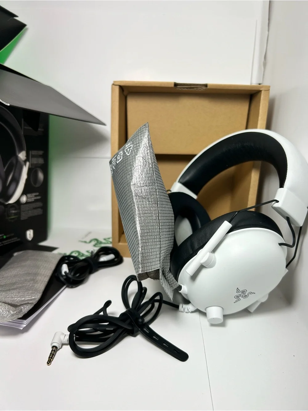 Razer BlackShark V2 X White Gaming Headset with Green Accents